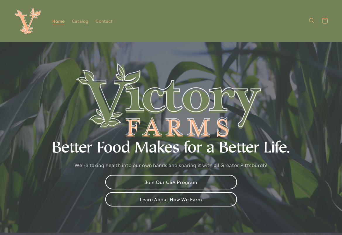 Victory Farm Landing Page