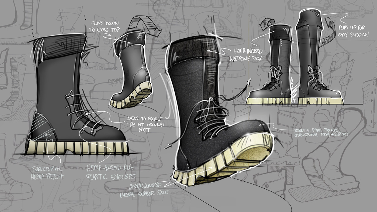 Hemp Fashion Boot Rendered Sketches